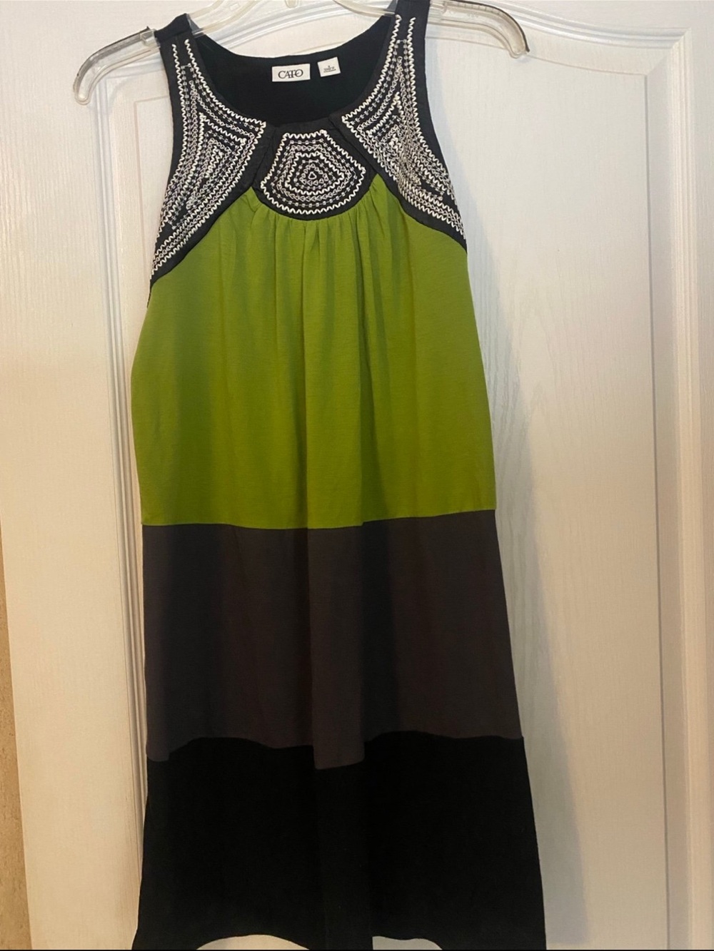 Cato Green Gray Black Colorblock Maxi Dress with Beaded Yoke